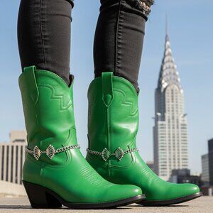 Women Western Silver Metal Chain Boot Bracelet Shoe Anklet Wings Bow Charm PAIR